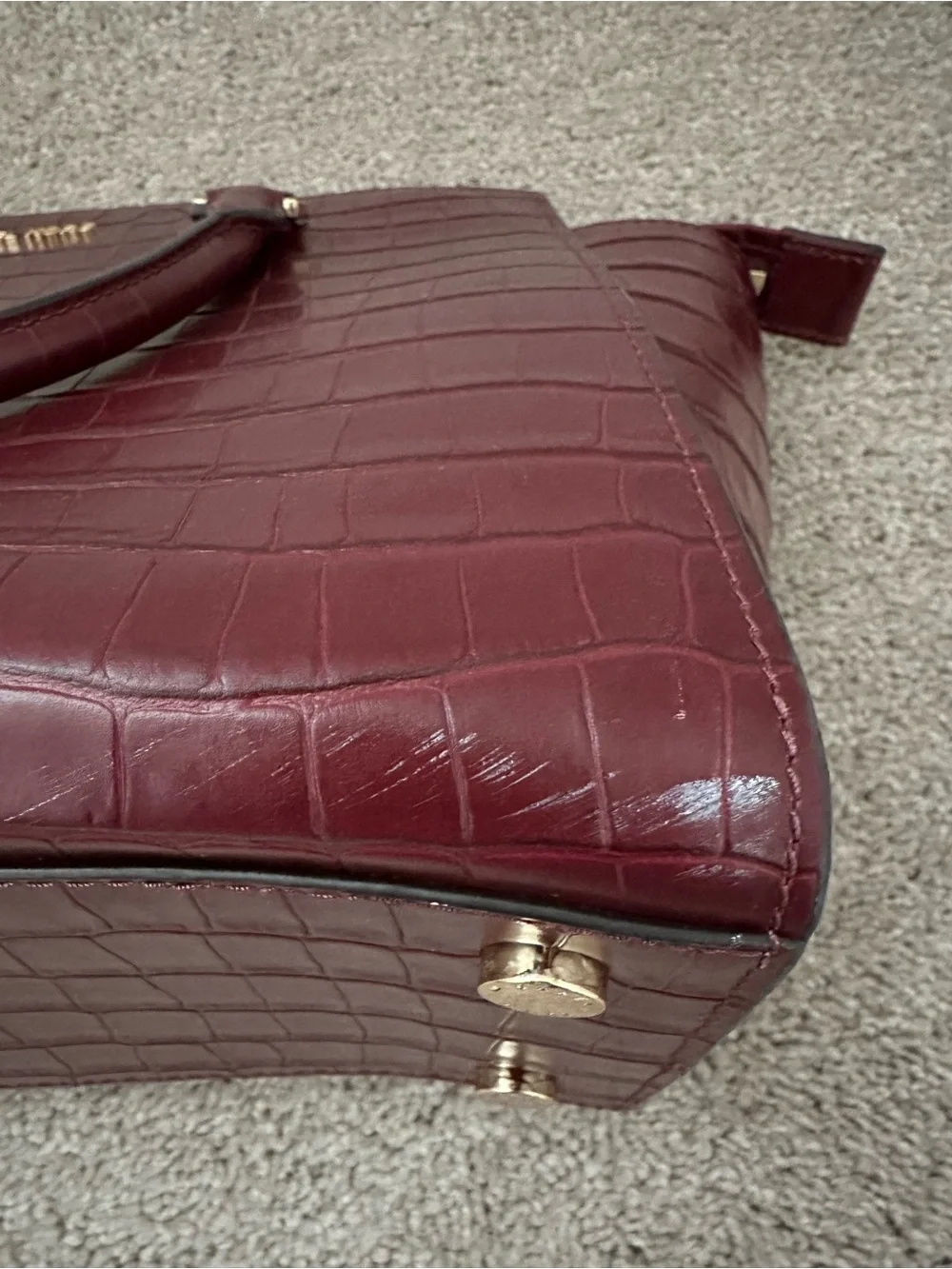 Michael Kors Croc-Embossed Burgundy Satchel with Detachable Strap